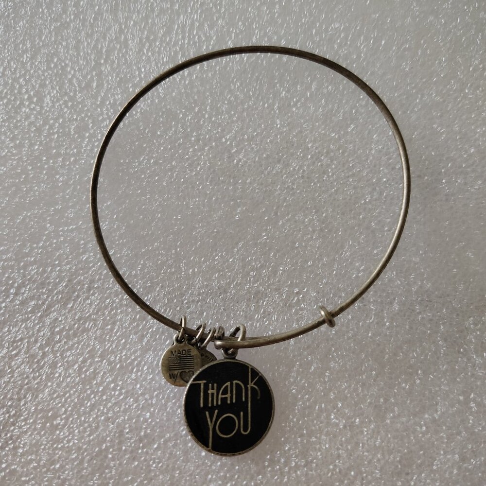 Alex and Ani Gold Thank You Silver Charm Bangle Bracelet   413
